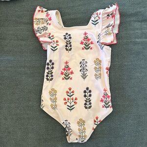 Pink Chicken Floral Kids Swim One Piece - Cream, Pink, Orange, Yellow